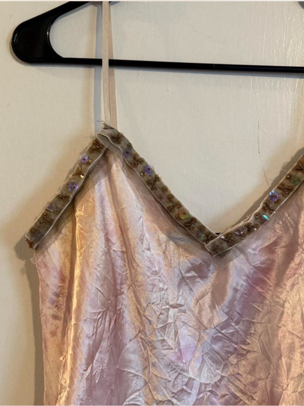 Vintage Y2K VOXX NY pink tie dye beaded neckline satin tank top cami
size large - Picture 2 of 5